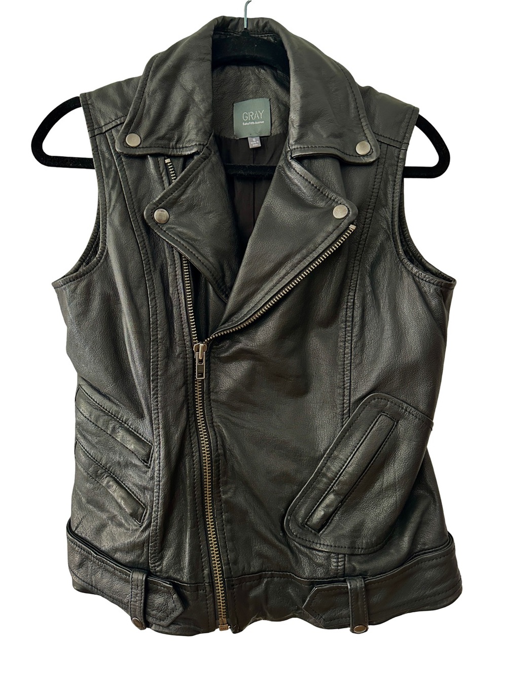 Gray Saks Fifth Avenue leather Vest women